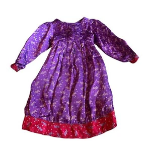 Cornelloki April Cornell Purple Satin Floral Dress Tie Dragonfly Size 3/4 Girls - Picture 1 of 12