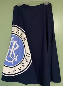 RALPH LAUREN COTTON MIDI FLARE SKIRT IN NAVY LARGE RL LOGO 10 - Picture 1 of 10