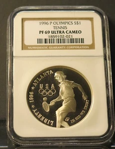 1996 P L OLYMPICS TENNIS PF69. PROOF ULTRA CAMEO NGC - Picture 1 of 1
