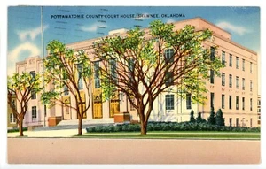 Postal Shawnee Oklahoma Pottawatomie County Court House Linen publicada 1942 - Imagen 1 de 2