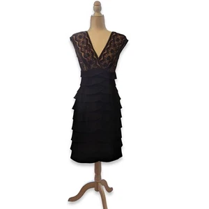 Jessica Howard Dress Nude Lace Zip Bodice & Black Tiered Ruffle Bottom Size 6 - Picture 1 of 9