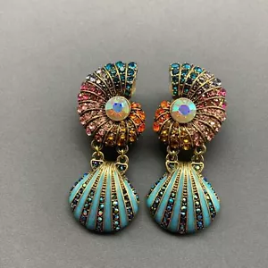 Creative Full Rhinestone Inlaid Conch Shaped Earrings Studs Beautiful Jewelry - Picture 1 of 6