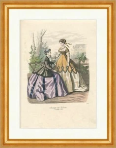 Robe mit mäßiger Schleppe Kleidung 1866 Handcoloriert Kupferstich Modekupfer 218 - Bild 1 von 1