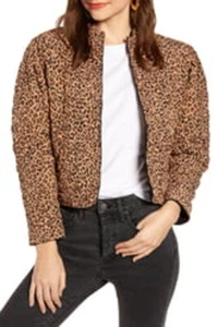 Something Navy Reversible Quilted Jacket Leopard Black Brown Sz Medium NWT - Picture 1 of 6