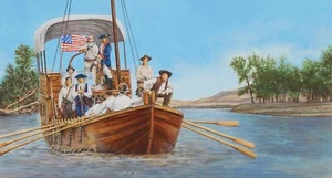 Pintura original American Keelboat de los artistas estadounidenses Paul y Chris Calle - Imagen 1 de 5