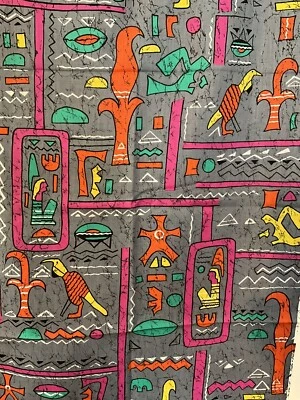 Vtg 90s NEON Hieroglyphic Icons Colorful Cotton 2 Pcs 44” Wide 2.5yd & 60” Total - Image 1 of 4