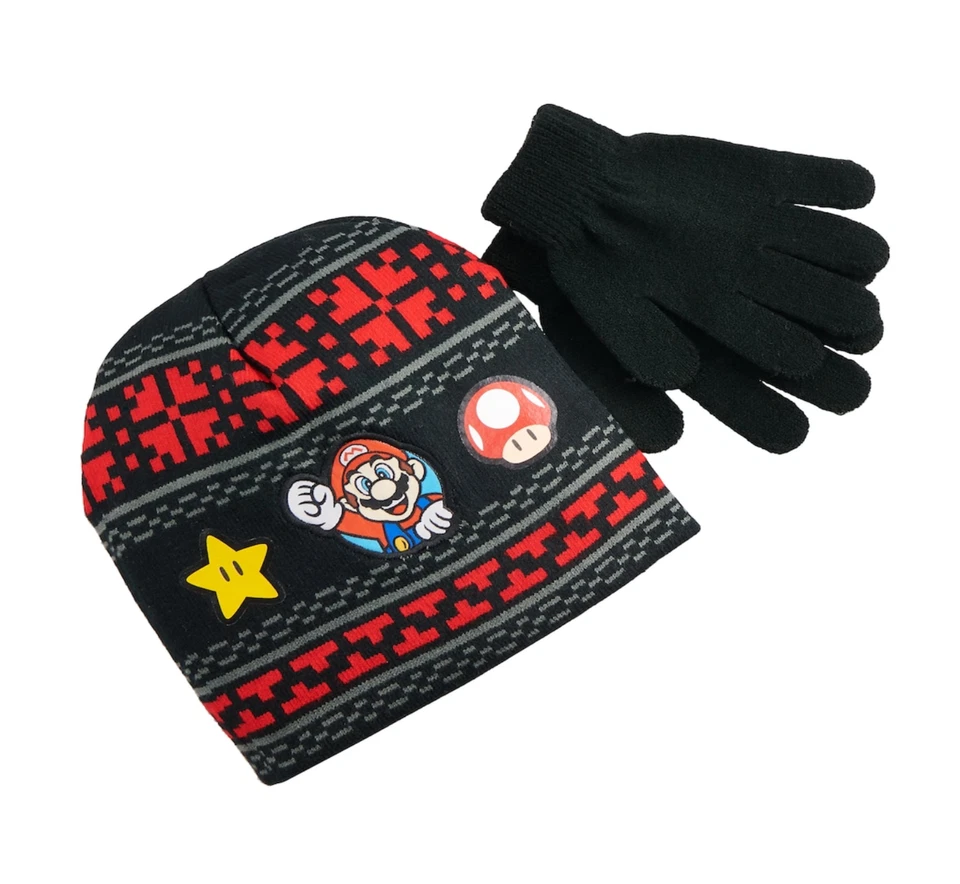 Juego de gorro y guantes de invierno Super Mario Bros. niños niñas Foto 1 de 1