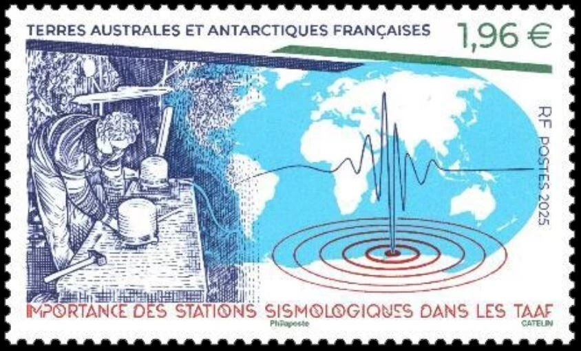 fsat 2025 taaf antarctic Seismological stations TAAF science map earth 1v mnh - Image 1 of 1