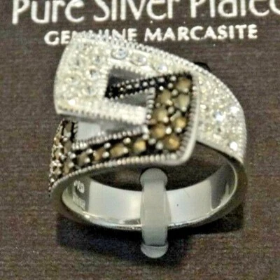 Ring SZ 7 Pure Silver Plated, Genuine Marcasite, New - Image 1 of 2