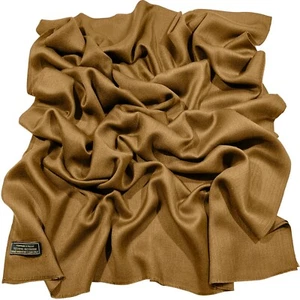Mantón bufanda con flecos nepalíes color liso marrón camel ropa Pashmina CJ **NUEVO** - Imagen 1 de 11