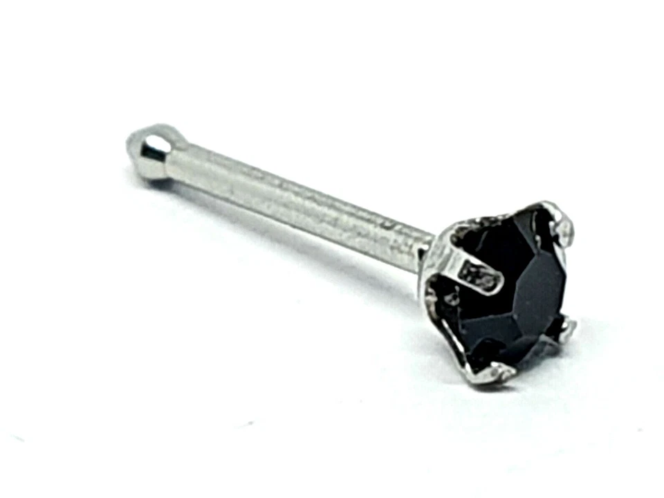 Juego de tachuelas de nariz de turmalina negra de 3 mm de cristal de 20 g (0,8 mm) de titanio g23 Foto 1 de 4