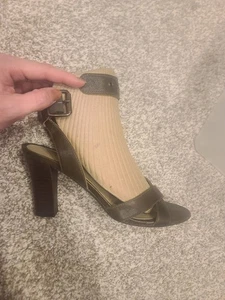 Talbot Olive Color High Heel Leather Shoea Sandals With Metal Buckle - So Soft - Picture 1 of 3