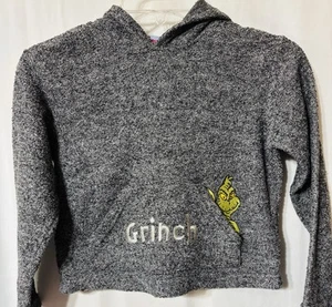 Dr. Seuss Grinch Christmas Gray Pullover Hoodie Kids Cropped See Measurements - Picture 1 of 5