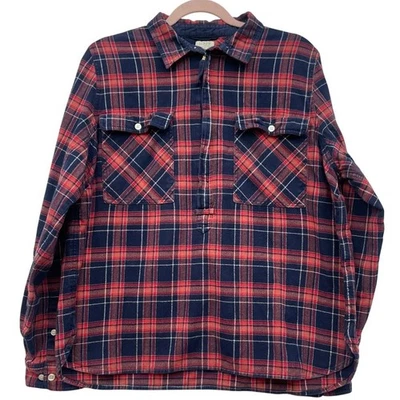 J Crew Franela Popover Rojo Azul Marino Tartán Mujer Talla XL 100% Algodón Foto 1 de 4