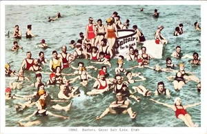 Great Salt Lake, UT Utah  BATHERS AT SALTAIR  Swimmers  ca1920's Postcard - Picture 1 of 2