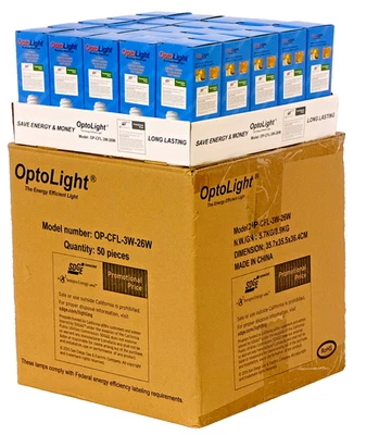 5O LOT OptoLight 3-Way Soft White CFL Bulb 1700 Lumen Mini Spiral OP-CFL-3W-26W - Image 1 of 4