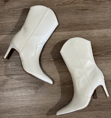 Nine West Ivory Mid Calf Pointy Toe Western Boots Heels Off White Women’s 7.5 - Image 1 of 4