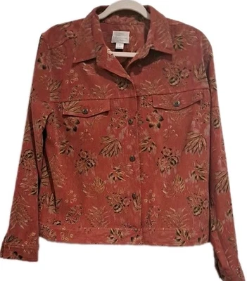 Chaqueta vaquera Christopher & Banks para mujer talla M marrón rojizo floral botón elástico Foto 1 de 4