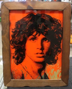 Specchio vintage Jim Morrison fiamme lamina rossa porte cornice legno anni 70 15" x 19" - Foto 1 di 4