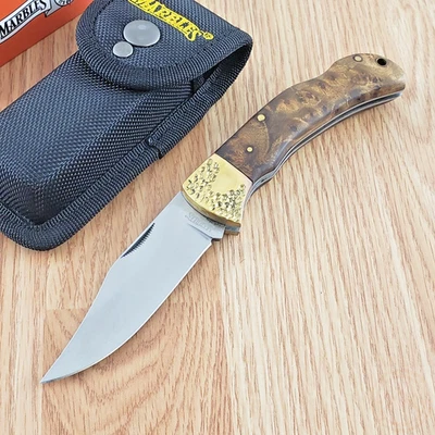 Cuchillo Plegable Grande Canicas Bloqueo 3.5" Hoja de Acero Inoxidable Burl Mango de Madera Foto 1 de 4