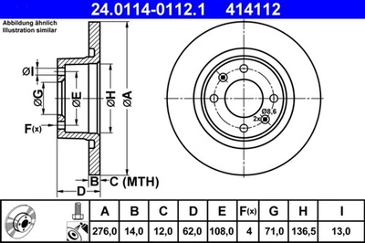 2x ATE Bremsscheibe 24.0114-0112.1 für CITROËN C5 2 1 Break HDi RC8HZB RE9HYB - Bild 1 von 4