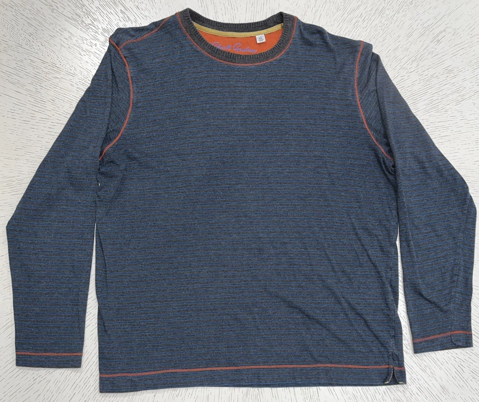 Pullover Robert Graham cuello redondo para hombre XL gris carbón azul rayas informal Foto 1 de 4