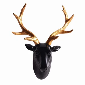 Animal Head Wall Decor, Glossy Black Faux Resin Deer Head with Gold Antlers f... - Picture 1 of 5
