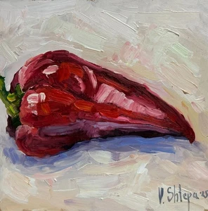 VEGETALES Pimienta Original Pintura al Óleo Cocina Impasto Hecho a Mano Arte de Pared 7x7 pulgadas - Imagen 1 de 8