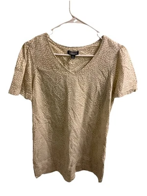 NICOLE MILLER ORIGINAL LINEN BLEND DRESS Womens Large White/Tan Tiered Hem - Image 1 of 4