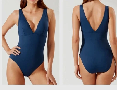 Tommy Bahama Women Sz 6 Palm Modern Plunge V-Neck Swimsuit Blue One-Piece - Image 1 of 4