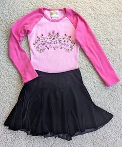 Girls Size 7 THE ENGLISH ROSES Pink Tee Shirt + URit Black Velour Skirt Outfit - Picture 1 of 6