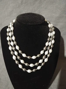 Vintage White and Silver Beaded Three Strand Necklace/Choker - Picture 1 of 3