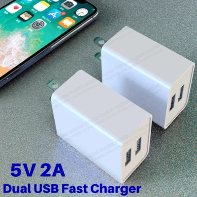 2PACK USB Fast Charger Block Dual Port Power Adapter Cube For iPhone 15 14 13 12 - Image 1 of 4