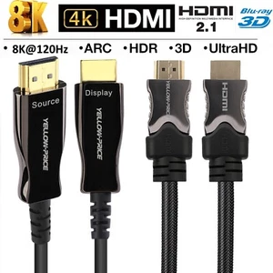 Fiber Optic HDMI Cable 2.1 8K@120Hz HDR, ARC, HDCP2.2, 3D 48Gbps 4:4:4/4:2:2 Lot - Picture 1 of 20