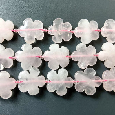 Natural Rose Quartz Flower Beads 20mm - 16 Inch Strand - Image 1 of 4