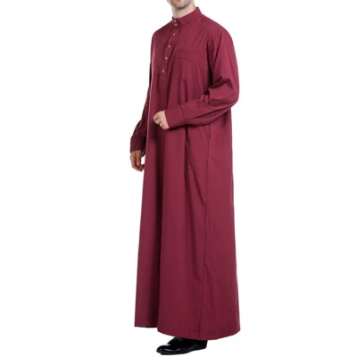 Men Muslim Dress Saudi Style Thobe Robe Islamic Kaftan Abaya Arab Dubai Clothes - Image 1 of 4
