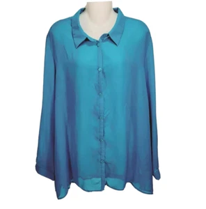 Blair Womens Plus Size Top 2XL Blue Long Sleeve Blouse Button Up Shirt - Picture 1 of 7