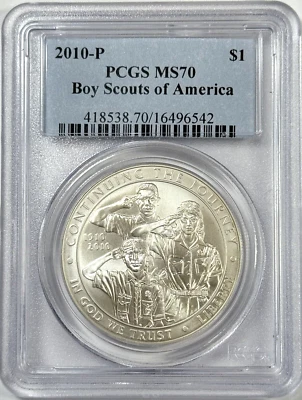 2010-P Boy Scouts of America Silver Dollar PCGS MS70 FREE SHIPPING! - Image 1 of 2