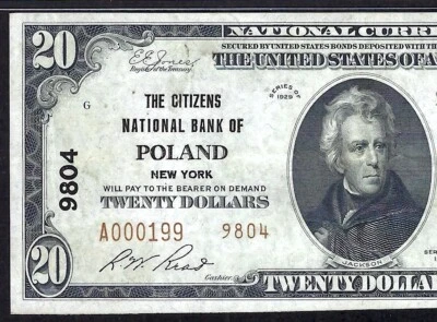 🇺🇸NY 1929 $20 TYPE-2 ♚♚POLAND,NEW YORK♚♚ PMG EX FINE 40 EPQ BEST KNOWN, SCARCE - Image 1 of 3