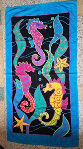 Vintage Tropics Sea Horse Coral Beach Bath Towel 56'x29' 100% Cotton - Picture 1 of 2