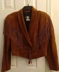 Vintage Western Suede Fringe Jacket Cropped Brown Cowgirl Boho Festival Wear - Picture 1 of 7
