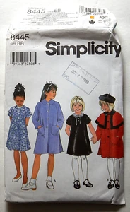 Simplicity 8445 Girl's Coat & Dress ©1998 size 5-8 UC FF - Picture 1 of 2