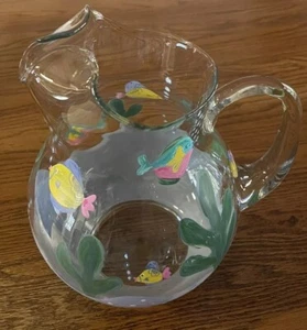 Vintage Hand Painted 8 Glasses Pitcher Tropical Ocean Fish Goblets Barware - Picture 1 of 17