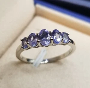 Tanzanite 5 Stone Ring In Platinum Over Sterling silver (Size 10) 1.25 Ctw. - Picture 1 of 18