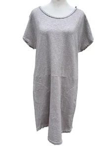 Garnet Hill Midikleid Gr. L grau gestreift Bio Baumwolle Coastal - Bild 1 von 5
