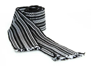 Ukrainian hand woven homespun Hutsul Belt Black White KRAYKA for Vyshyvanka - Picture 1 of 5