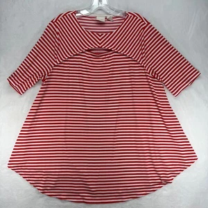Chico's Swing Tunic Top Red White Striped Cut Out Neckline Casual Size 2 US L - Picture 1 of 9