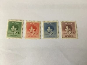 PAPUA 1937 Coronation of King George VI, 1d green,2d red,3d blue,5d purple mint - Picture 1 of 2