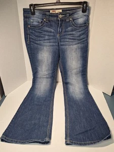 L.E.I Sophia Hipster Jeans, Juniors 9 L, Waist 30, Inseam 31, Wide Leg, Blue - Picture 1 of 9