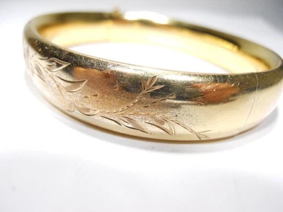PULSERA VINTAGE HBF FLORAL GRABADO HIDGE 12mm PULSERA ORO AMARILLO RELLENO GF. Foto 1 de 4